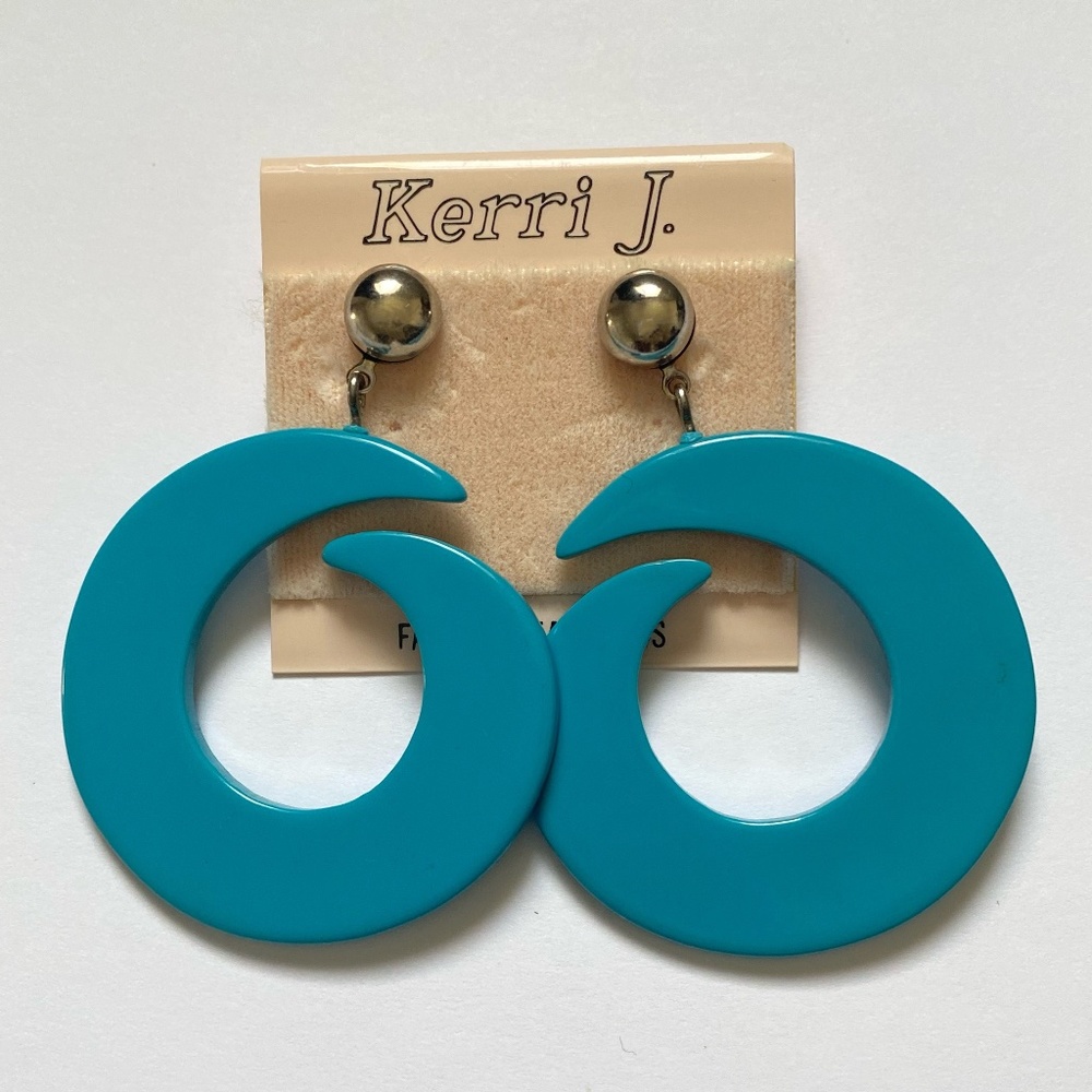 Blue Wooden Hoop Earrings silver Stud